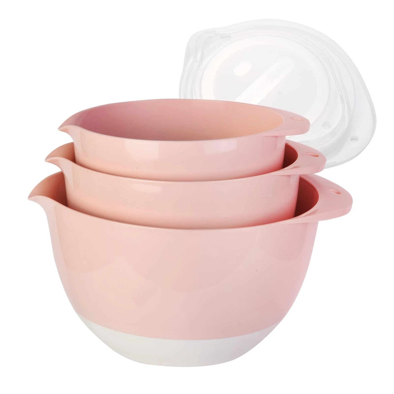 3 Mixing Bowls Set with Lids,Pour Spout and TPR Bottom, Plastic Nesting Bowl ...
