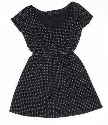 Bowes Threads Damen schwarz geometrisches Muster 100 % Baumwolle Fit & Flare Größe XS Rundhalsausschnitt