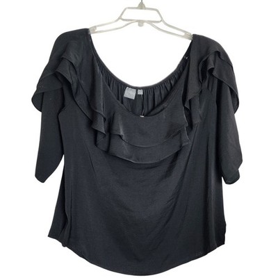 Soho Jeans New York & Co Black Womens XL NWT Top 3/4 Sleeve Friliy ruffle