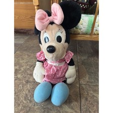 Vintage Disney Minnie Mouse Plush Pink Polka Dot Dress Stuffed Animal 18 Inch