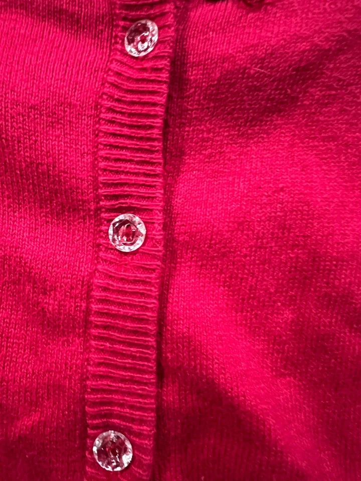 Cherokee Girls Red Cardigan Sweater 4/5 Beaded Neckline Button Front Holiday - Image 3 of 4