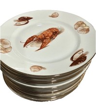 12 Vintage Heinrich JWK Fine Porcelain Lobster Seafood Plates, 8m, 9 3/4" Dia.