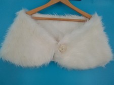 Faux Fur Cape Stole Wrap white ivory cream pearl clasp