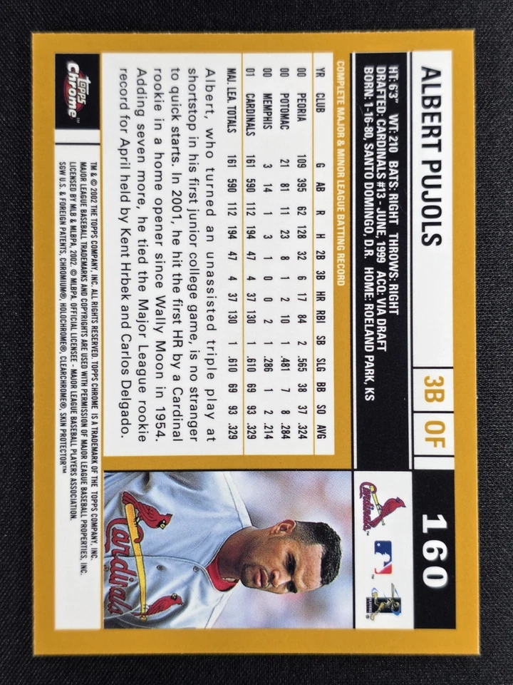 Albert Pujols 2002 Topps Cromo 2do Año Oro Novato Copa #160 Cardenales Foto 2 de 2