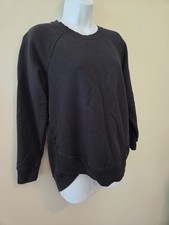 Crew Neck Sweatshirt Black Long Sleeve Raglan Small High-Low Ribbed Cuffs