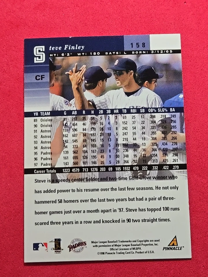 1998 Steve Finley Pinnacle Plus #158 - Image 2 of 2