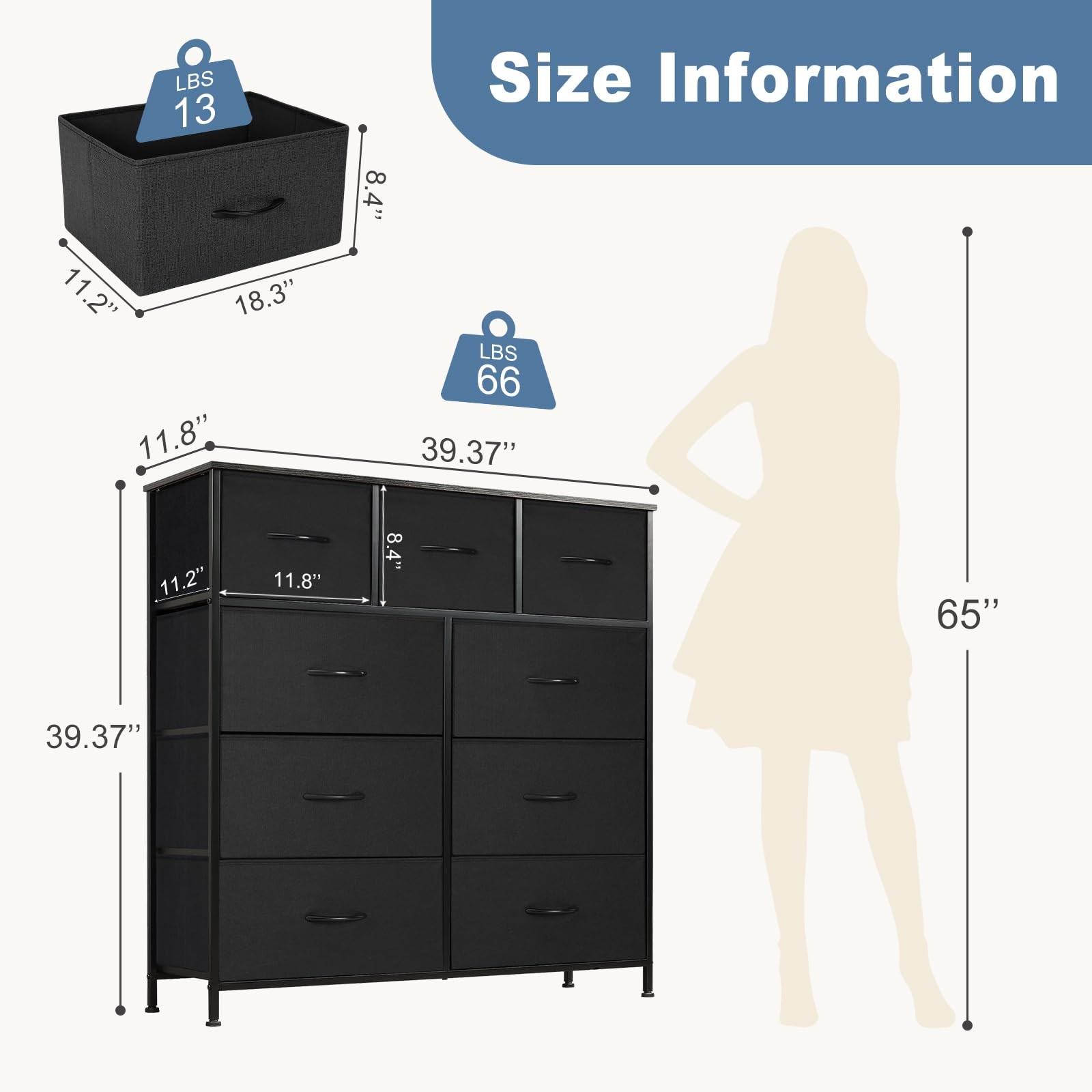 DUMOS Dresser for Bedroom Storage Organizer with 9 Drawers Chest of Drawers w...