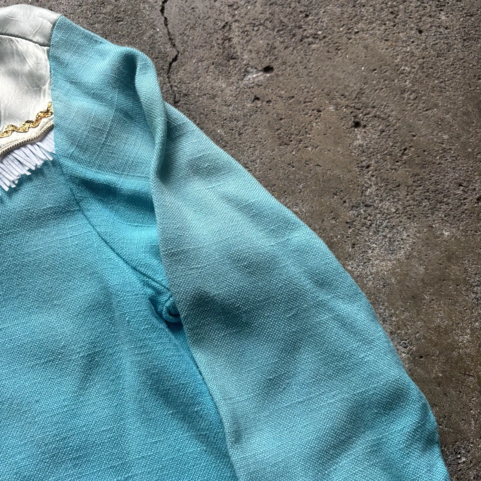 Camisa Western Vintage Mid Century Mezcla Rayón Seda Azul Blanco Mediana Foto 4 de 4