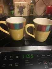 PHILIPPE RICHARD Mug Cup Coffee Tea In The Rainbow Stripe 4.25" Lot of 2
