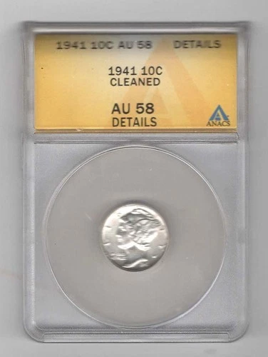 Estate and Vintage 1941 Mercury Silver 10c dime ANACS Graded and Slabbed AU 58