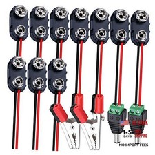 10pcs 9V Battery Connector 9 Volt Battery Snap Clip I Type with 2 Pairs of