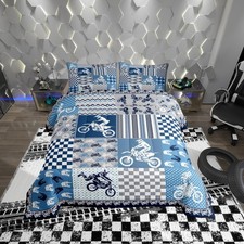 Boys Motorbike Full Size Comforter Set,Extreme Sports Style Bedding Set for K...
