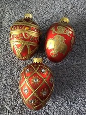 Blown Glass Egg Ornament RED GOLD JEWELED Mixed lot 3