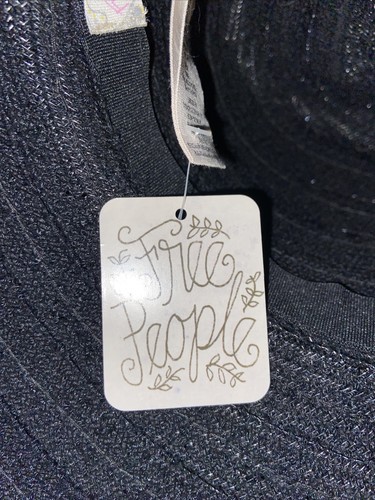 Nuovo cappello Free People nero western tesa larga pizzo marrone cravatta di corda taglia M - Foto 12 di 15