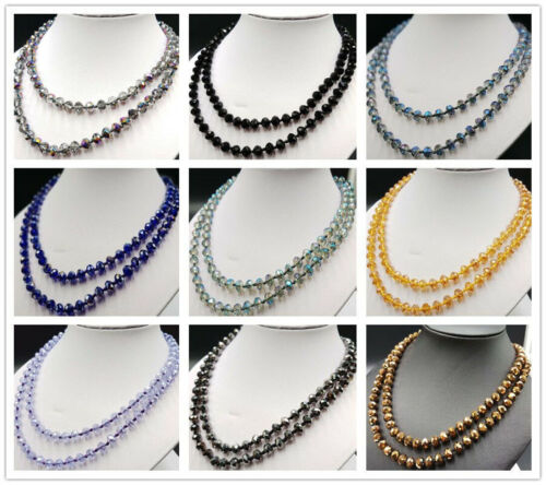 Long 38'' 5x8mm Faceted AB Multicolor Crystal Gemstone Rondelle Beads Necklace  - Picture 1 of 27