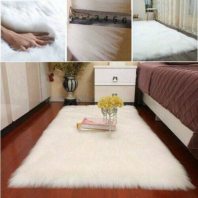 White Faux Fur Fluffy Sheepskin Rugs Floor Carpet Living Room Mat Carpet Shaggy Ebay