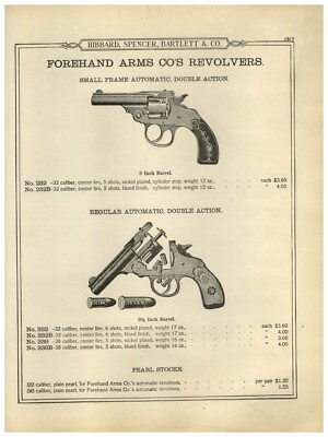 1899 PAPER AD Hopkins & Allen's Revolver .22 .32 .38 Caliber Forehand ...
