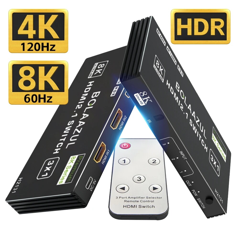 HDMI Switch 3X1 8K@60Hz 4K@120Hz 2K@144Hz 3in1 out Port