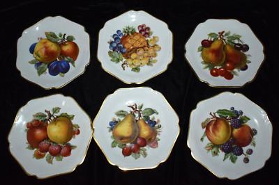 Vintage MITTERTEICH Bavaria Germany Fruit Plates Set of 6 Gold Trimmed