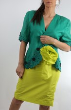 Nina Austin Green Linen Short Sleeve Embroidered Laser Trim Blazer Size 6