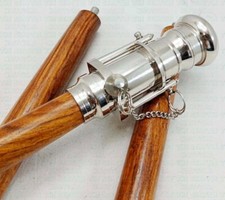 Victorian Spy Telescope  Antique Silver Brass Handle Wooden Walking Stick Cane
