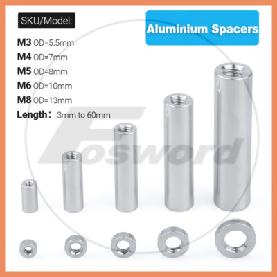 #ad Aluminium Threaded Standoffs Spacers Round Off Spacer Bushings M3 M4 M5 M6 M8 $56.09