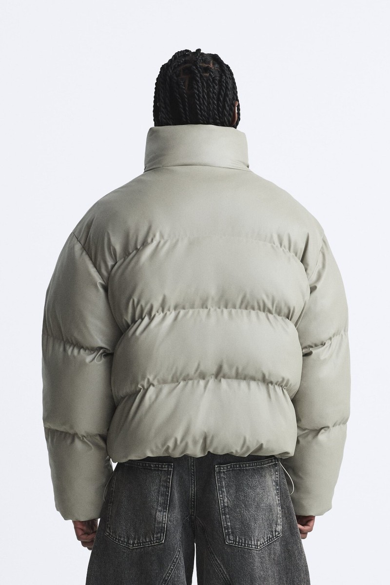 New Zara Cropped Faux Leather Puffer Jacket Beige S 5320/343 coat