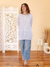 White Rayon Chikankari Short Kurti Lucknow Chikankari Handmade Tunic Top