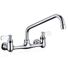 Commercial Kitchen Faucet Chrome Dual Handle Swivel Sink Mixer Tap Wall Mount