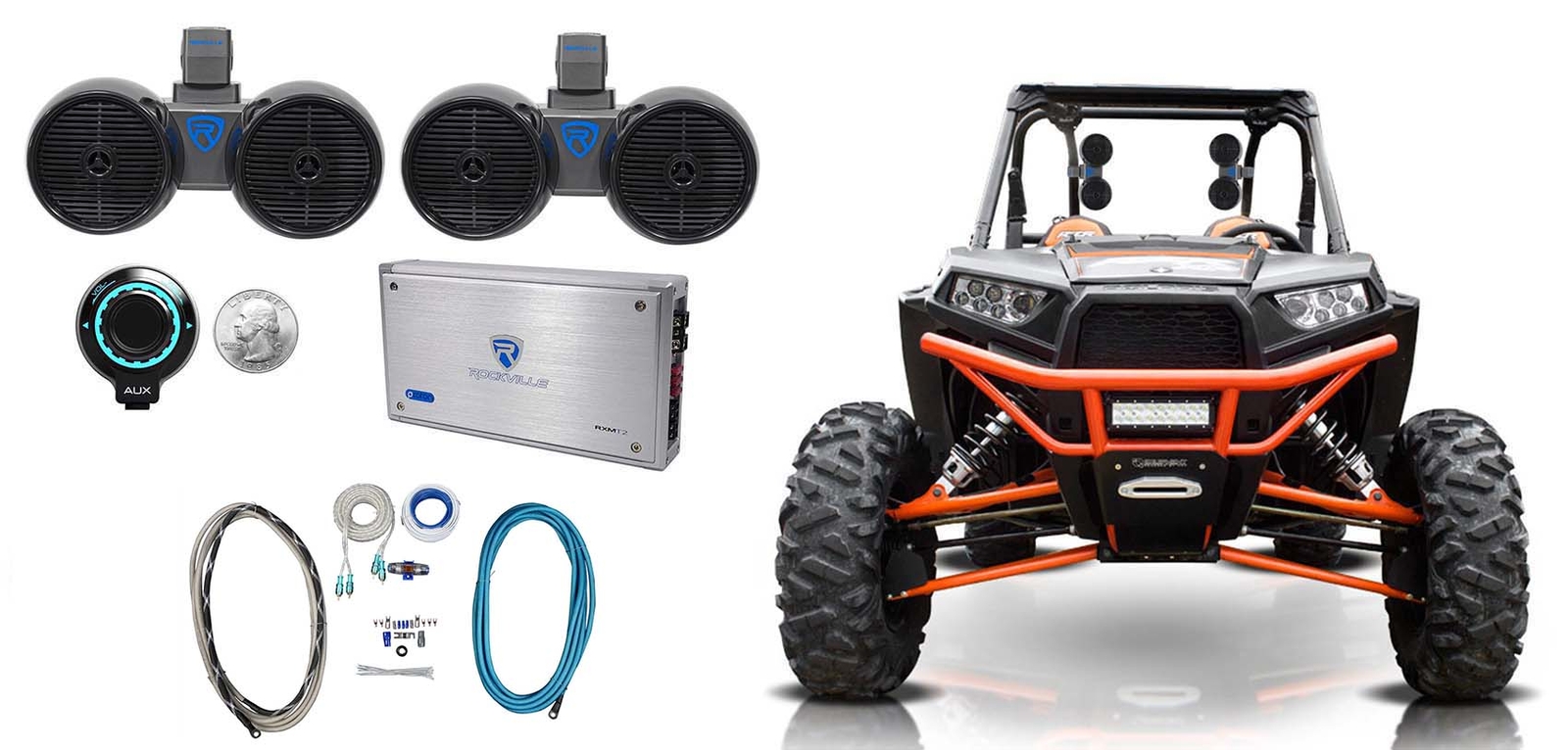 2 Динамики Rockville Dual 65 Усилитель Bluetooth-управление для Polaris RZR ATV UTV 64790₽