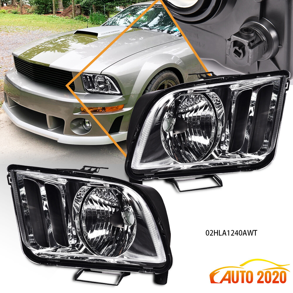 Fit For 2005-09 Ford Mustang Black Headlights Headlamps Driver & Passenger Side