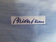 BRIONI Cotton White Blue Stripe Men s Shirt Sz 18 - 35 Italy NICE
