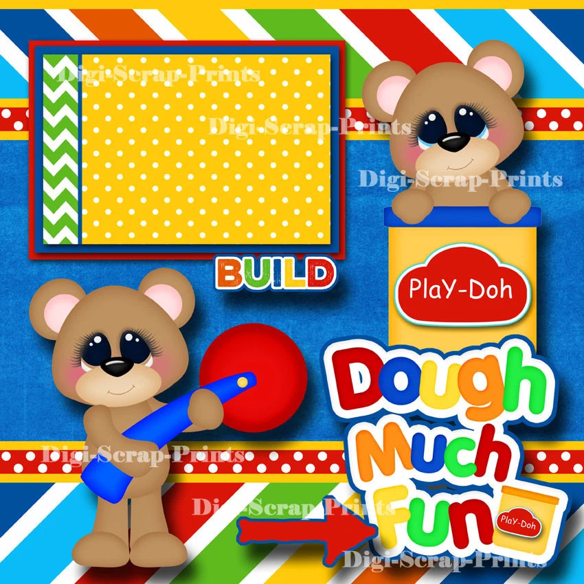 PLAY DOH ~ MASA 2 páginas de álbumes de recortes prefabricadas diseño de piezas de papel ~POR DIGISCRAP Foto 3 de 4