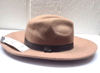 ZARA FELT WOOL HAT TAN CLASSIC FEDORA WOMEN display picture 3