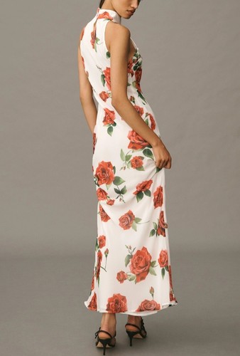 Sau Lee Größe 14 Gladys weiß rot Rose ärmellos Mandarinkragen Maxikleid neu mit Etikett - Bild 3 von 15