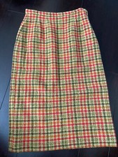Vtg Miss Pat California Pencil Skirt Women 22  Waist Red Gold Green Plaid Wool 