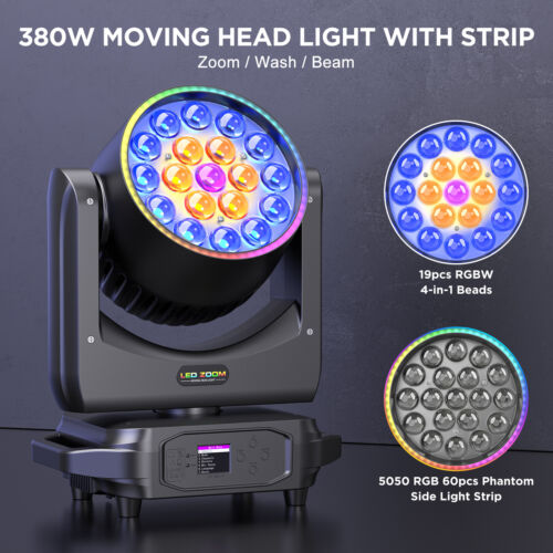 19x20W Moving Head Lights RGBW 4-in-1 LED Stage Light with Zoom Beam Wash Effect - Picture 4 of 12