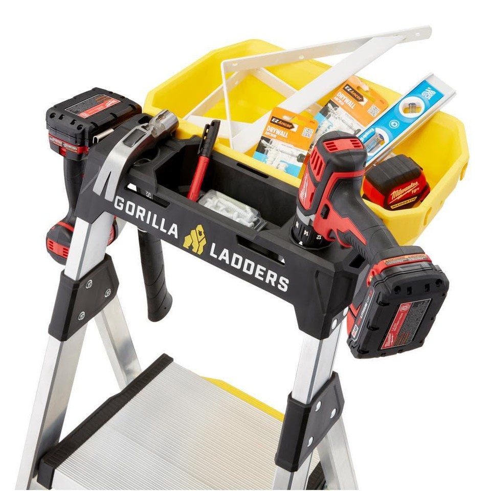 Ladder 5.5 ft Aluminum Dual Platform Project Bucket 300 lb. Capacity IA ...
