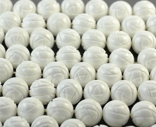 12MM WHITE SHELL GEMSTONE GRADE AA CARVED FLOWER ROSE LOOSE BEADS 7.5inch - Picture 2 of 4