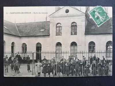 Tolle Postkarte KAMPAGNE les HESDIN (kein Calais) SCHULE von GARCON im Jahr 1908 Schüler