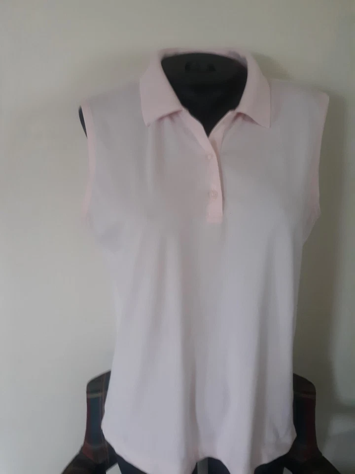 ASHWORTH Pale Pink Stretch Cotton Sleeveless 3-Button Front Polo Ladies L - Image 2 of 4