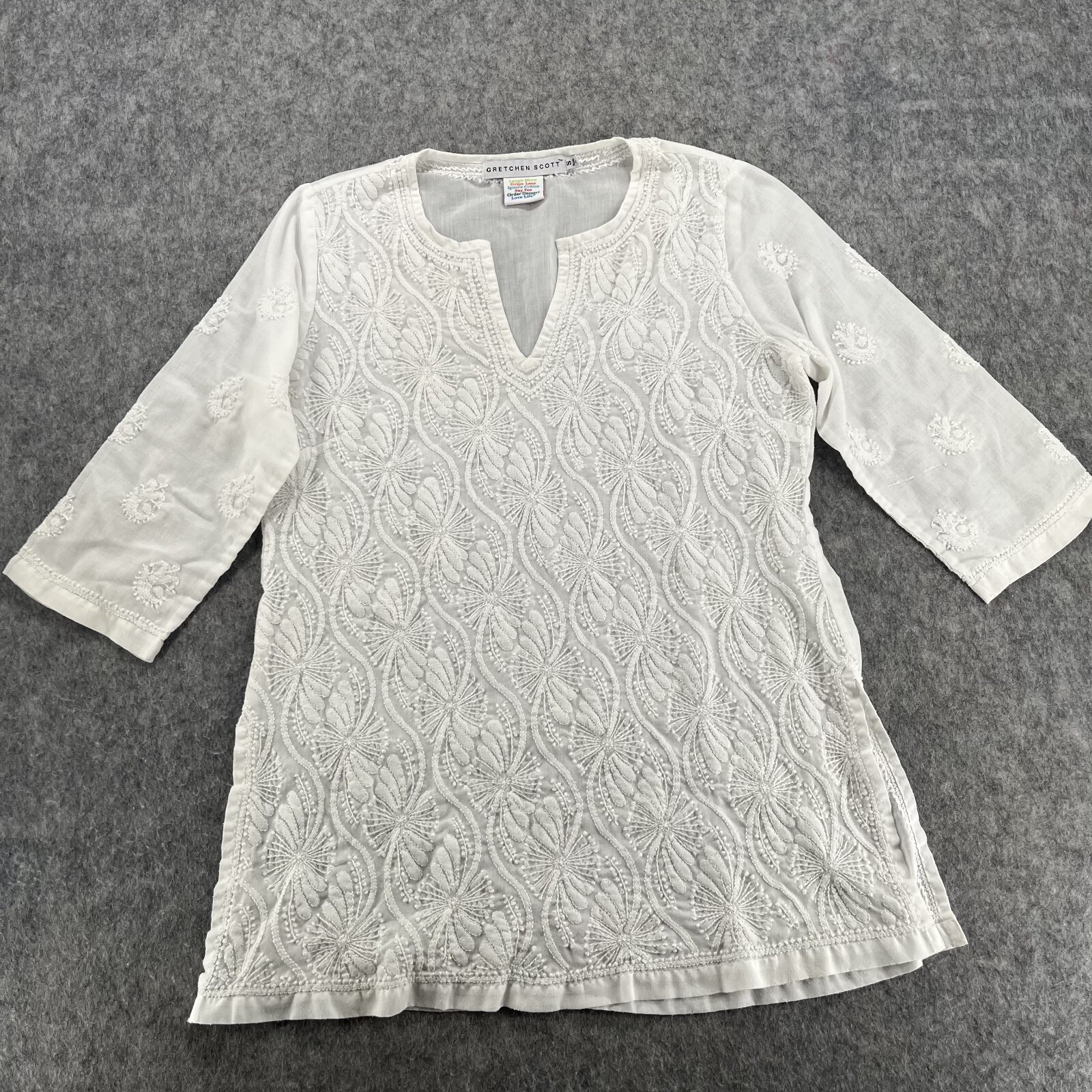 Gretchen Scott Designs Tunic Top S Embroidered Sheer Coverup Boho Beach