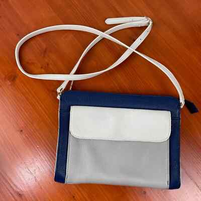 TALBOTS BLUE/WHITE/GRAY LEATHER CROSSBODY BAG