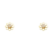 Ioka - 14K Yellow Gold Round Cut CZ Flower Screw Back Stud Earrings