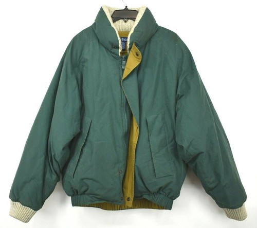 VTG Nautica Mens Zip Front Green Coat Cotton Elastic Waist slash Pockets Size L