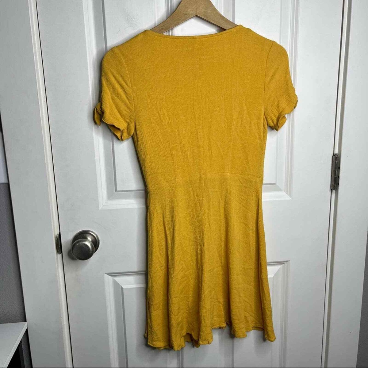 slim fit dress slacks LESSLESS  Floor length floaty chiffon wrap yellow dress  LESSLESS LLC