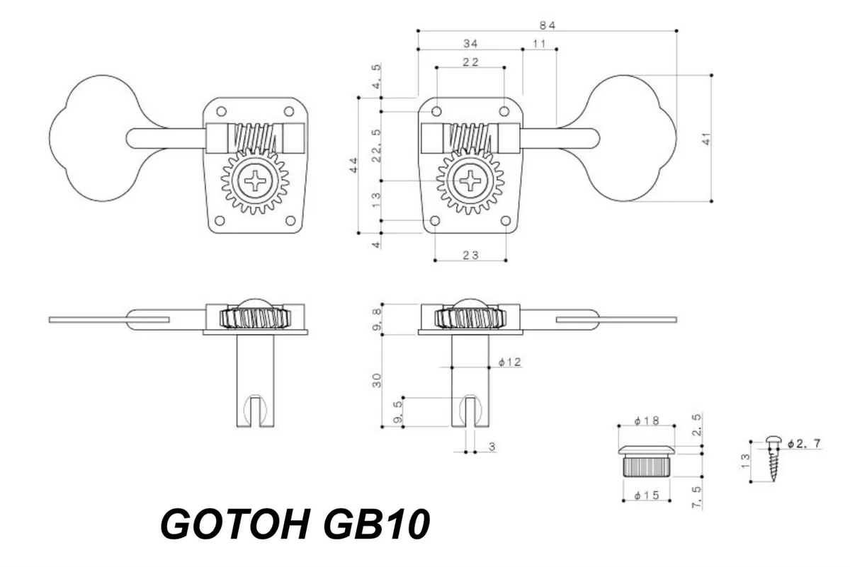 GOTOH GB10 Bass Tuning Machines Tuners - Open Gear - 4L - Cosmo Black