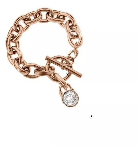 MICHAEL KORS ROSE GOLD TONE CHAIN LINK BRACELET LARGE CRYSTAL STUD