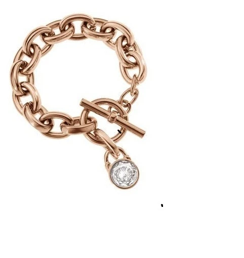 BRACCIALE MAGLIA CATENA TONO ORO ROSA MICHAEL KORS + GRANDE LUCCHETTO CRISTALLO MKJ2805