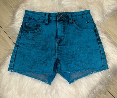 Justice Girls Blue Denim Jean Cut Off Shorts Raw Edge Hem Size 10R